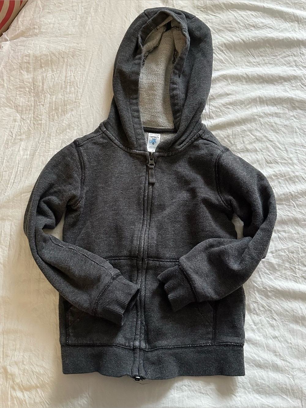 Kids Charcoal Gray Zip-Up Hoodie - Carter’s Size 6 Small